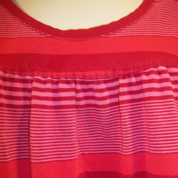 Venezia Womens Shirt Top Blouse Size 14/16 Striped Pleated Front Casual Red Pink - Picture 3 of 4